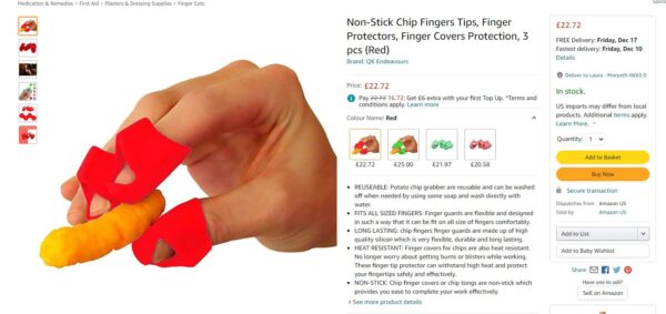 Non-Stick Chip Fingers Tips, Finger Protectors, Finger Covers Protection, 3  pcs (Orange)